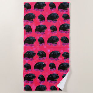 Black Guinea Pigs On Pretty Pink Roses Beach Towel