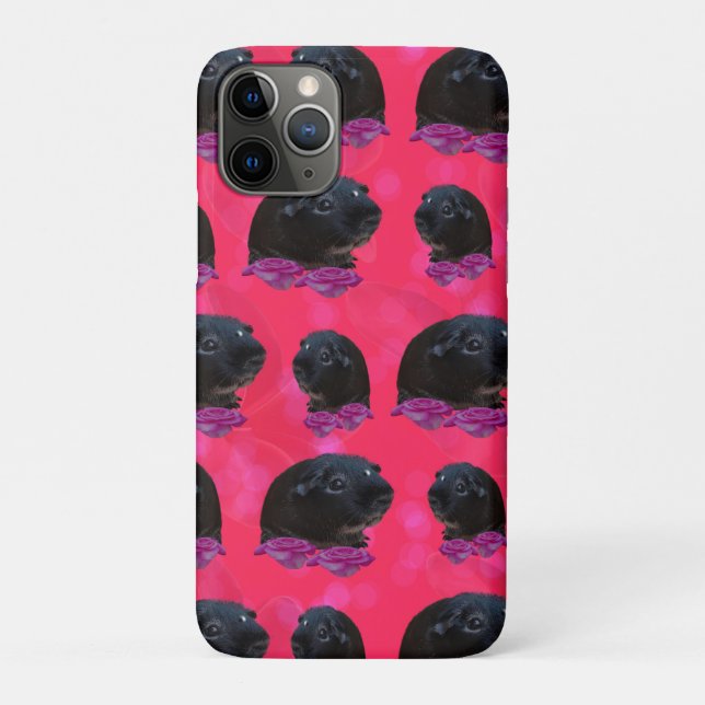 Black Guinea Pigs On Pretty Pink Roses Case-Mate iPhone Case (Back)