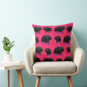 Black Guinea Pigs On Pretty Pink Roses Cushion
