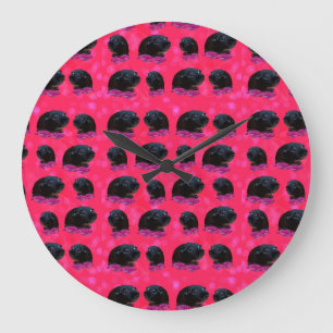 Black Guinea Pigs On Pretty Pink Roses Large Clock