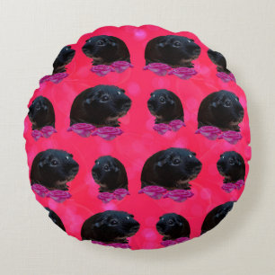 Black Guinea Pigs On Pretty Pink Roses Round Cushion