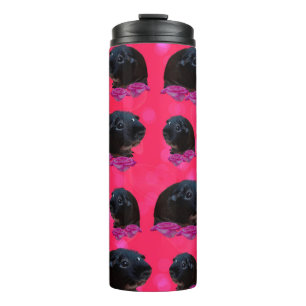 Black Guinea Pigs On Pretty Pink Roses Thermal Tumbler
