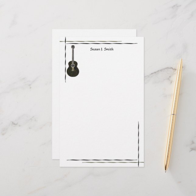 Black Guitar Design Stationery (Front/Back In Situ)