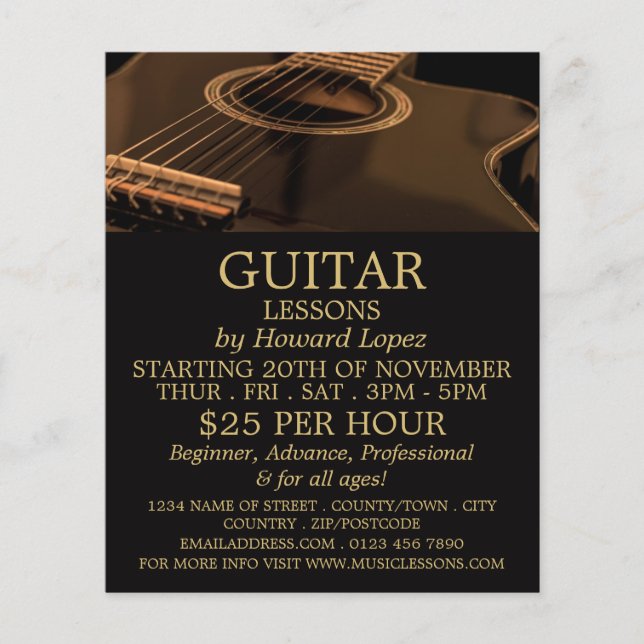 Black Guitar, Guitar Lessons Advertising Flyer (Front)
