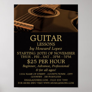 Black Guitar, Guitar Lessons Advertising Poster