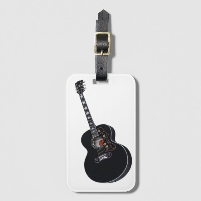 Black Guitar Luggage Tag (Front Vertical)