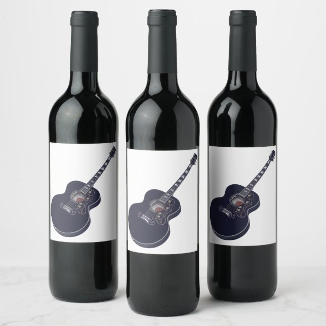 Black Guitar Music Design Wine Label (Bottles)