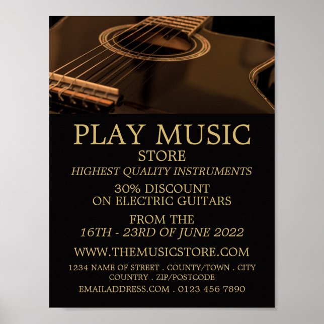 Black Guitar, Musical Instrument Store Poster (Front)
