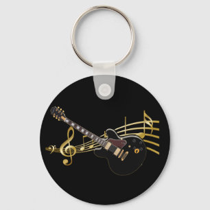 Black Guitar On Music Score Keychain