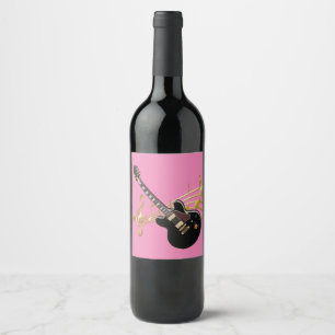 Black Guitar on Pink Wine Label
