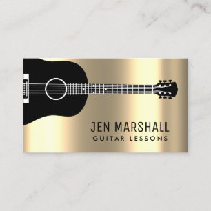 black guitar silhouette on faux gold foil business card