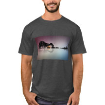 Black Guitar Sunset Water Reflection Grey T Shirt