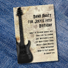 Black Guitar Teenager Birthday Party Invitation