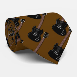 Black Guitars on Brown Musician Band Member Tie