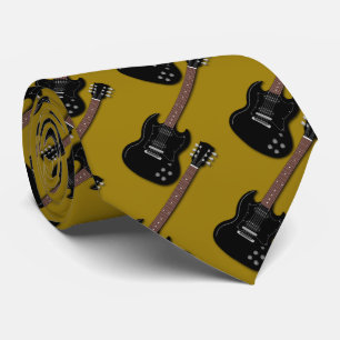 Black Guitars on Gold Musician Band Member Tie