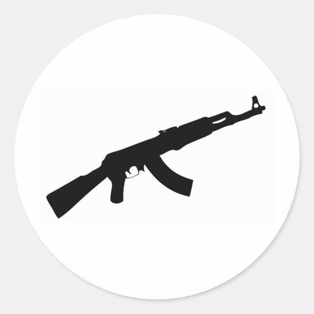 black gun ak 47 icon classic round sticker (Front)