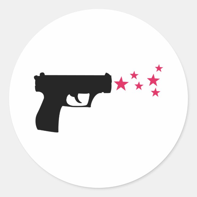 black gun star pistol stars classic round sticker (Front)