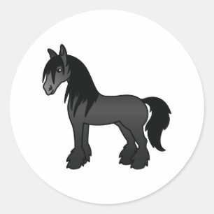 Black Gypsy Vanner Clydesdale Shire Cartoon Horse Classic Round Sticker