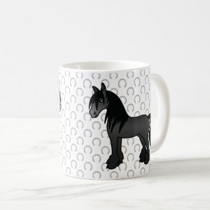 Black Gypsy Vanner Clydesdale Shire Cartoon Horse Coffee Mug