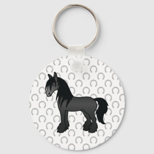 Black Gypsy Vanner Clydesdale Shire Cartoon Horse Key Ring