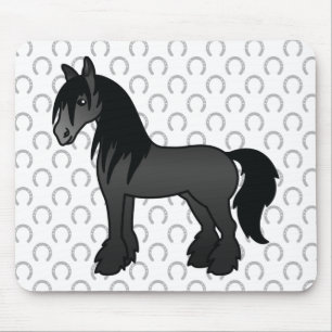 Black Gypsy Vanner Clydesdale Shire Cartoon Horse Mouse Mat
