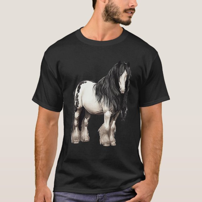 Black Gypsy Vanner Horse  Riding Equestrian T-Shirt (Front)