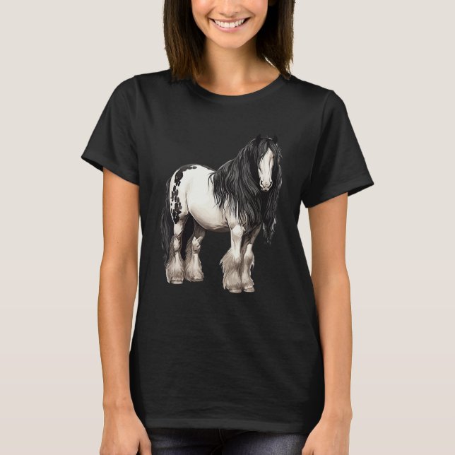 Black Gypsy Vanner Horse  Riding Equestrian T-Shirt (Front)
