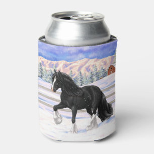 Black Gypsy Vanner Irish Cob Draught Horse In Snow Can Cooler