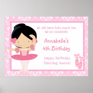 Black Hair Ballerina & Pink Damask Poster