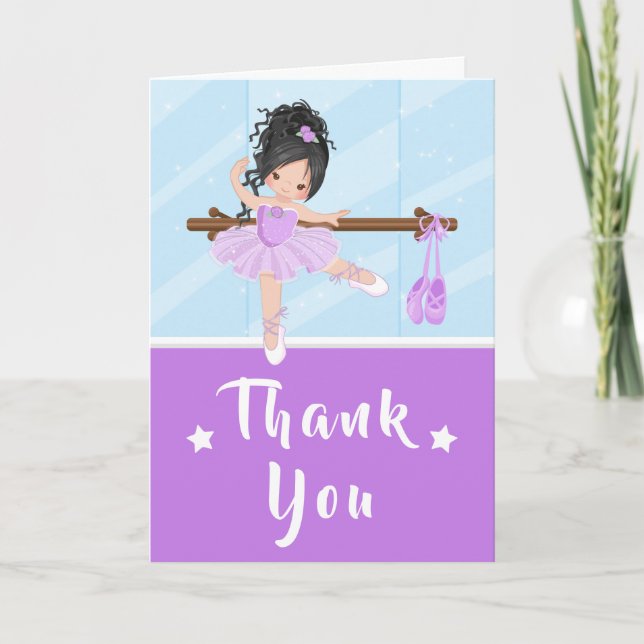 Black Hair Ballerina Purple Birthday Thank You Car (Front)