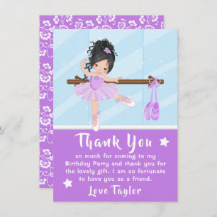 Black Hair Ballerina Purple Birthday Thank You Car