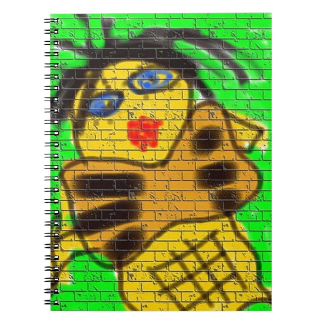 Black Hair Bee Woman Graffiti Wall Painting Green Notebook (Front)