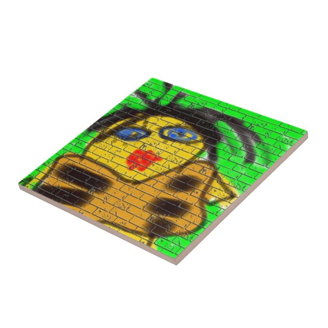 Black Hair Bee Woman Graffiti Wall Painting Green Tile (Side)