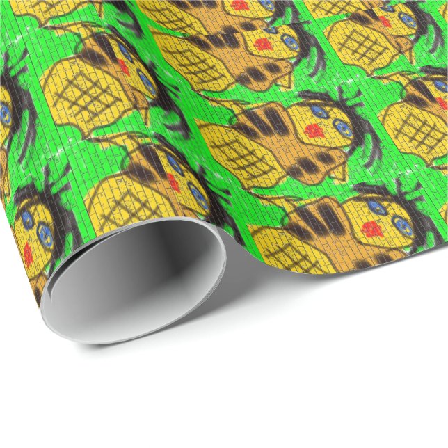 Black Hair Bee Woman Graffiti Wall Painting Green Wrapping Paper (Roll Corner)