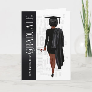 Black Hair Black Cap and Gown Female Graduate Card