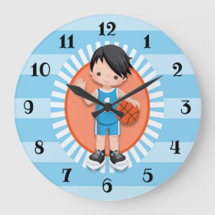 Black Hair Boy Basketball Player Large Clock
