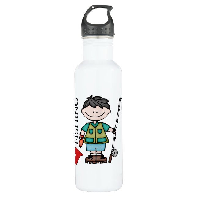 Black Hair Boy I Love Fishing 710 Ml Water Bottle (Front)