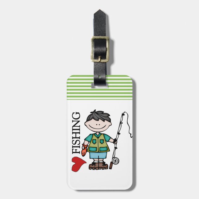 Black Hair Boy I Love Fishing Luggage Tag (Front Vertical)