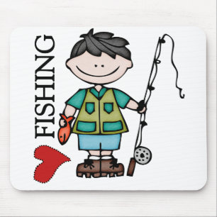 Black Hair Boy I Love Fishing Mouse Mat