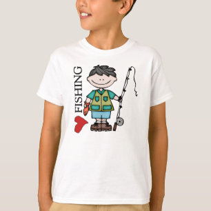 Black Hair Boy I Love Fishing T-Shirt