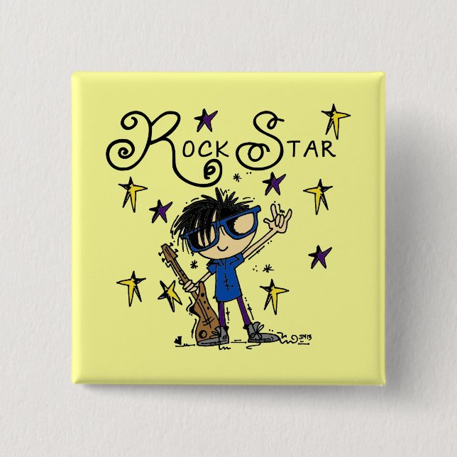 Black Hair Boy Rock Star 15 Cm Square Badge (Front)