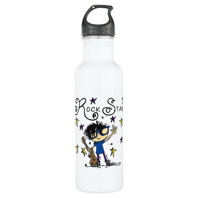Black Hair Boy Rock Star 710 Ml Water Bottle (Front)