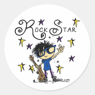 Black Hair Boy Rock Star Classic Round Sticker