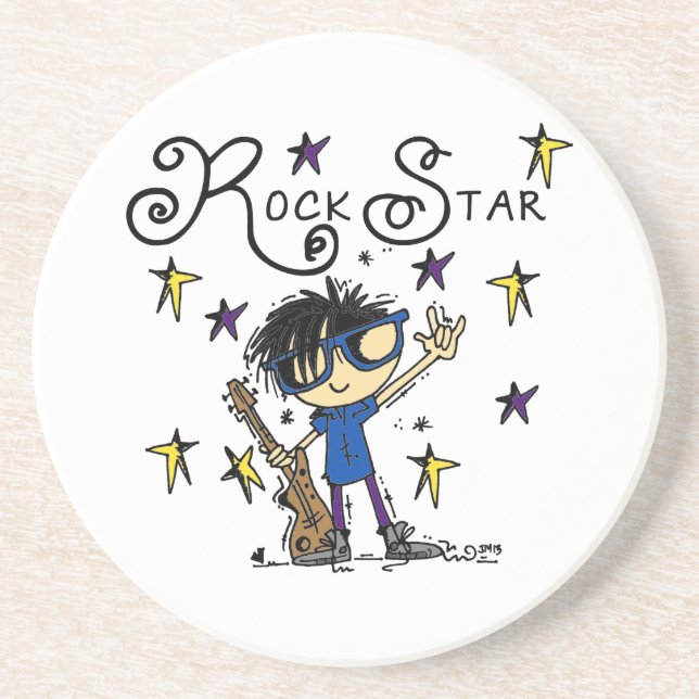 Black Hair Boy Rock Star Coaster (Front)