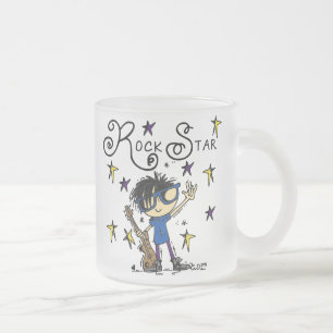 Black Hair Boy Rock Star Frosted Glass Coffee Mug