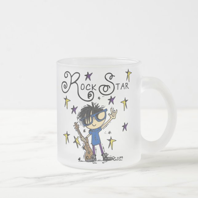Black Hair Boy Rock Star Frosted Glass Coffee Mug (Right)