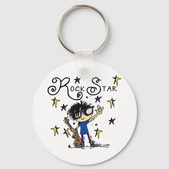 Black Hair Boy Rock Star Key Ring (Front)