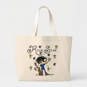 Black Hair Boy Rock Star Large Tote Bag