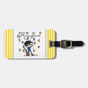 Black Hair Boy Rock Star Luggage Tag