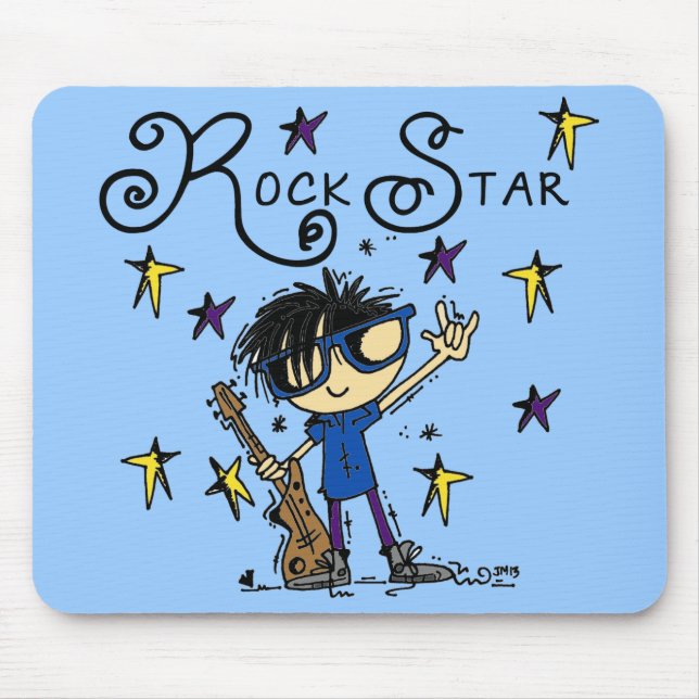 Black Hair Boy Rock Star Mouse Mat (Front)